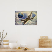  vliegtuig dat over de hele wereld in wolken vlieg poster (Keuken)