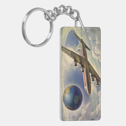 vliegtuig dat over de hele wereld in wolken vlieg sleutelhanger (Voorkant Links)