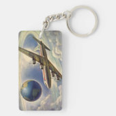 vliegtuig dat over de hele wereld in wolken vlieg sleutelhanger (achterkant)