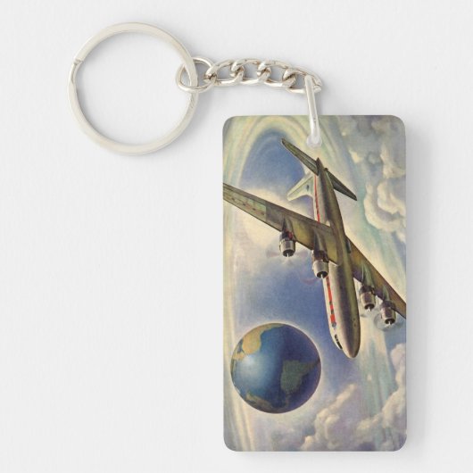 vliegtuig dat over de hele wereld in wolken vlieg sleutelhanger (Voorkant)
