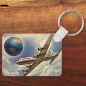 vliegtuig dat over de hele wereld in wolken vlieg sleutelhanger (Voorkant)