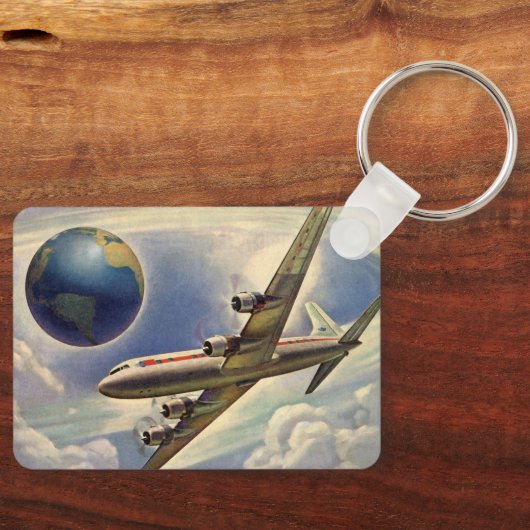 vliegtuig dat over de hele wereld in wolken vlieg sleutelhanger (Voorkant)