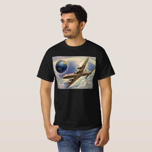  vliegtuig dat over de hele wereld in wolken vlieg t-shirt (Voorkant volledig)