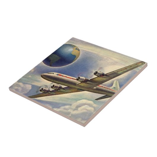 vliegtuig dat over de hele wereld in wolken vlieg tegeltje (Zijkant)