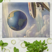  vliegtuig dat over de hele wereld in wolken vlieg theedoek (Gevouwen)