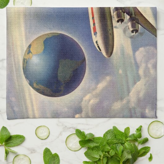  vliegtuig dat over de hele wereld in wolken vlieg theedoek (Gevouwen)