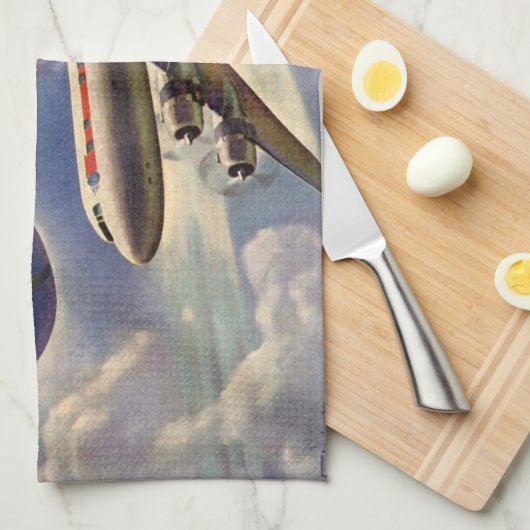  vliegtuig dat over de hele wereld in wolken vlieg theedoek (Quarter Fold)