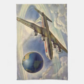  vliegtuig dat over de hele wereld in wolken vlieg theedoek (Verticaal)