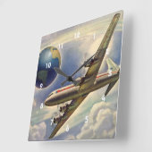 vliegtuig dat over de hele wereld in wolken vlieg vierkante klok (Hoek)