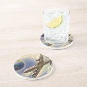 vliegtuig dat over de hele wereld in wolken vlieg zandsteen onderzetter (Zijkant)