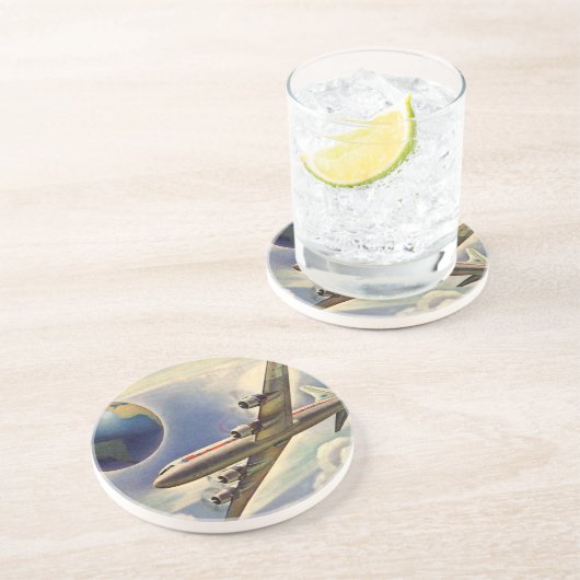 vliegtuig dat over de hele wereld in wolken vlieg zandsteen onderzetter (Zijkant)