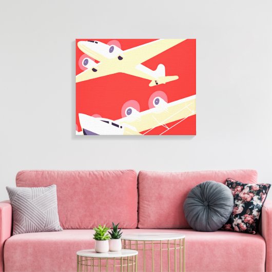 Vliegtuig die  WPA Kleurrijk vliegen Canvas Afdruk (Insitu (Woonkamer))
