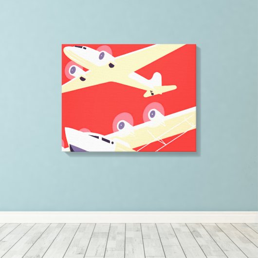 Vliegtuig die  WPA Kleurrijk vliegen Canvas Afdruk (Insitu (Houten vloer))