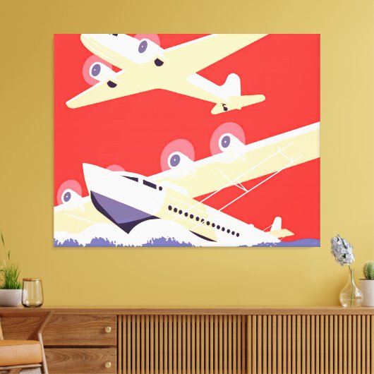 Vliegtuig die WPA Kleurrijk vliegen Canvas Afdruk (Insitu (Woonkamer))