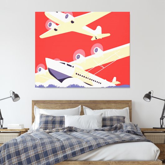 Vliegtuig die  WPA Kleurrijk vliegen Canvas Afdruk (Insitu (Slaapkamer))