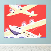Vliegtuig die WPA Kleurrijk vliegen Canvas Afdruk (Insitu (Houten vloer))