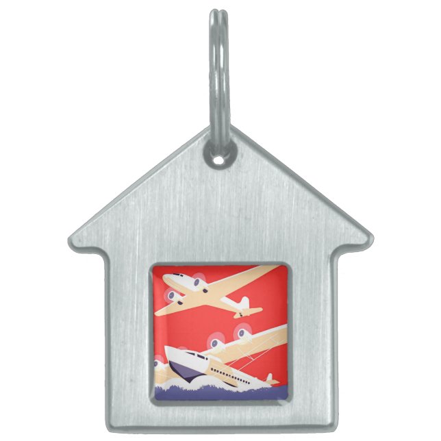 Vliegtuig die  WPA Kleurrijk vliegen Huisdieren Naamplaatje (Voorkant)