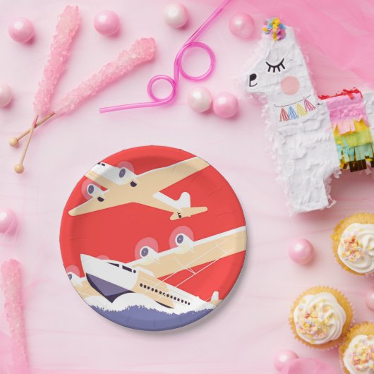 Vliegtuig die  WPA Kleurrijk vliegen Papieren Bordje (Feest)