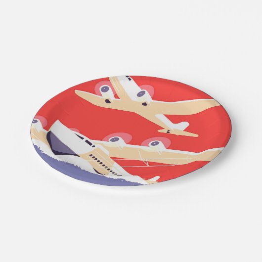 Vliegtuig die  WPA Kleurrijk vliegen Papieren Bordje (Gekanteld)