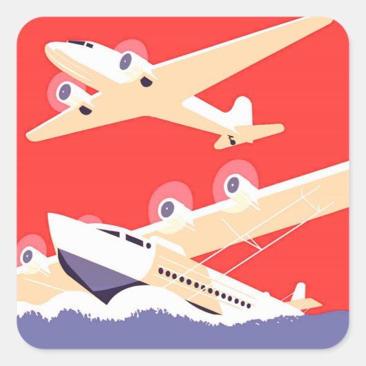 Vliegtuig die  WPA Kleurrijk vliegen Vierkante Sticker (Voorkant)