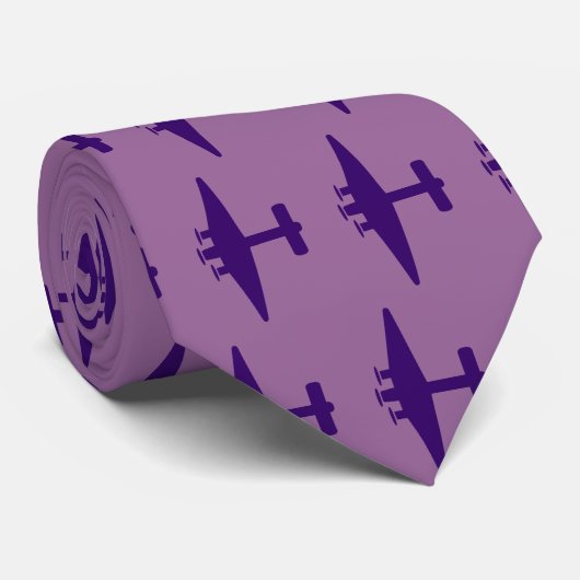 Vliegtuig diep Paars op Dusty Plum Stropdas (Opgerold)