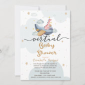 Vliegtuig Dino Clouds Stars Virtueel Baby shower Kaart (Voorkant)