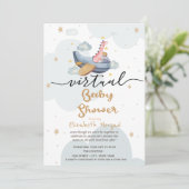 Vliegtuig Dino Clouds Stars Virtueel Baby shower Kaart (Staand voorkant)