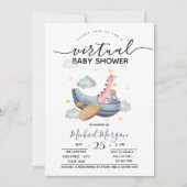 Vliegtuig Dino Zigzag Virtual Baby shower Kaart (Voorkant)