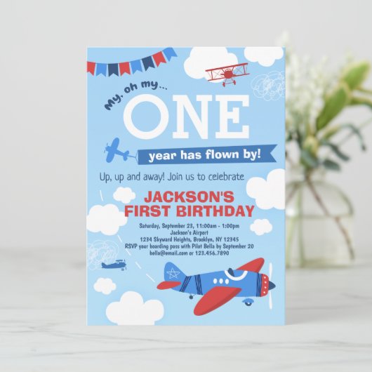 Vliegtuig Een jaar heeft gevlogen op 1e verjaardag Kaart (Staand voorkant)