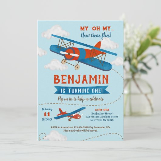 vliegtuig eerste uitnodiging van de verjaardag (Staand voorkant)