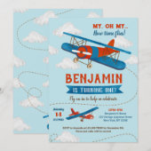 vliegtuig eerste uitnodiging van de verjaardag (Voorkant / Achterkant)