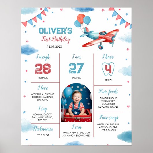 Vliegtuig eerste verjaardag Foto-mijlpaal Poster (Voorkant)