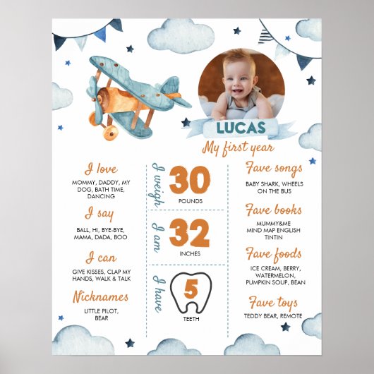 Vliegtuig eerste verjaardag Foto-mijlpaal Poster (Voorkant)