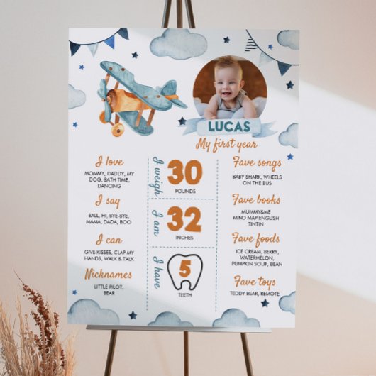 Vliegtuig eerste verjaardag Foto-mijlpaal Poster