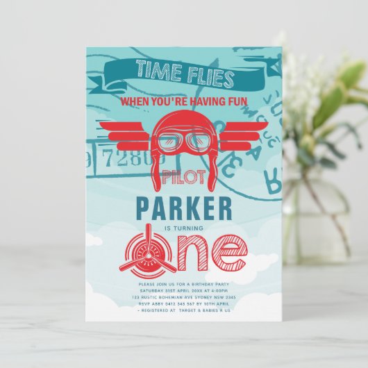 Vliegtuig eerste verjaardag kaart (Staand voorkant)