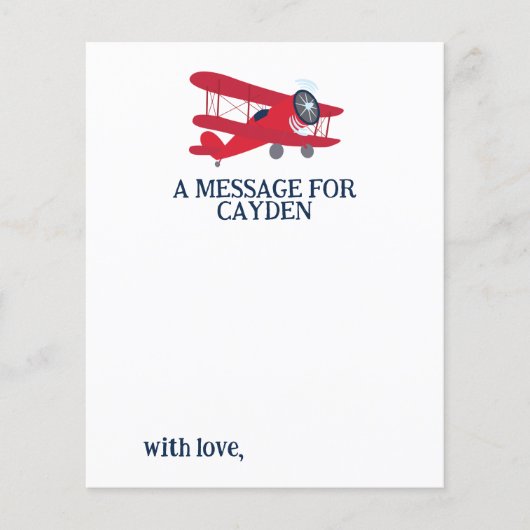 Vliegtuig Eerste Verjaardag Tijdcapsule Bericht Ka (Voorkant)