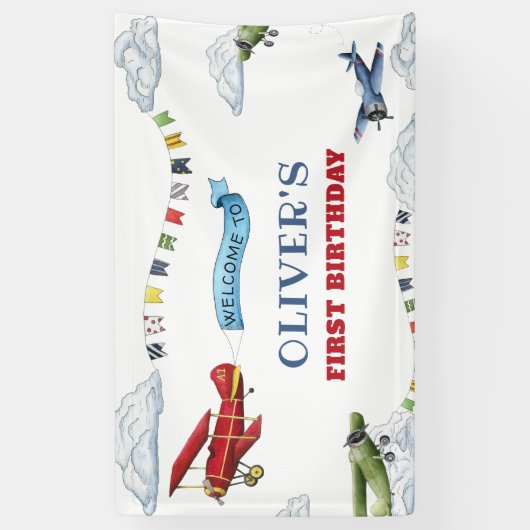  vliegtuig eerste verjaardag welkomstbanner spandoek (Verticaal)