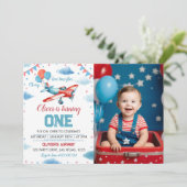  Vliegtuig Eerste Verjaardagsfeestuitnodiging Kaart (Staand voorkant)
