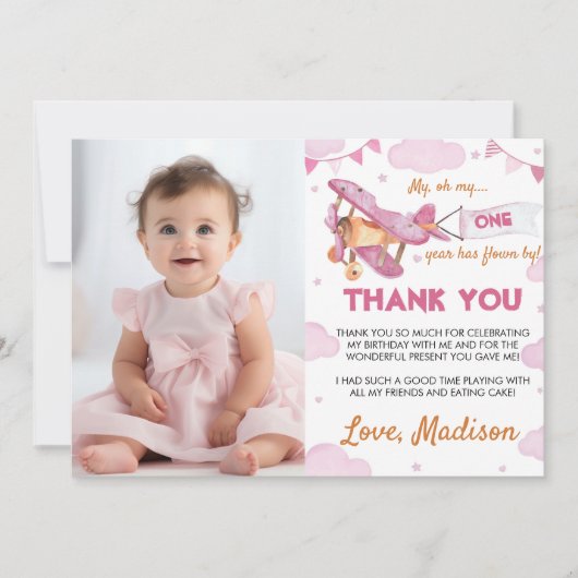  vliegtuig Eerste zondag Dank je wel Bedankkaart (Voorkant)