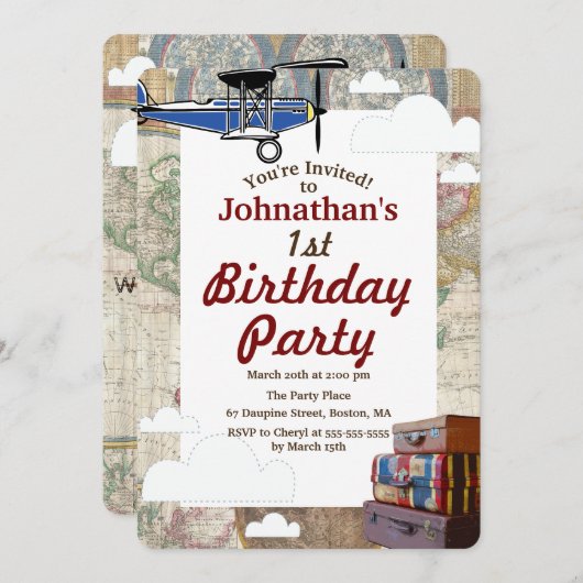 vliegtuig en bagage World Travel Birthday Kaart (Voorkant / Achterkant)