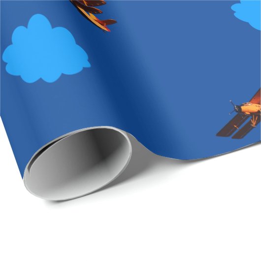 Vliegtuig en blauwe wolken:  vliegtuig /Luchtvaart Cadeaupapier (Rol Hoek)