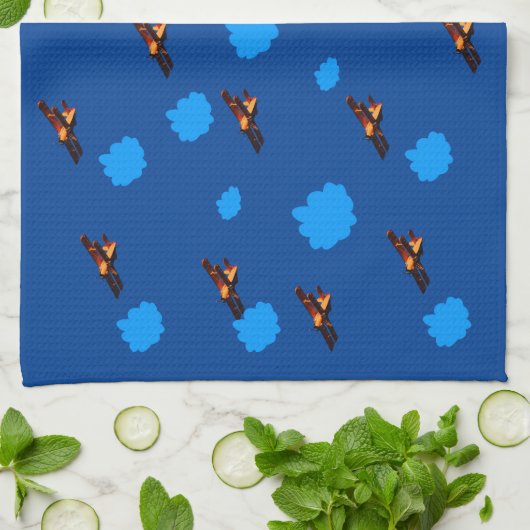 Vliegtuig en blauwe wolken: vliegtuig /Luchtvaart Theedoek (Gevouwen)