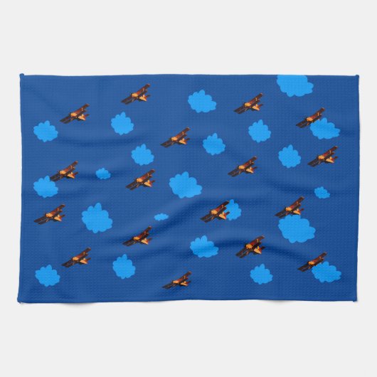 Vliegtuig en blauwe wolken:  vliegtuig /Luchtvaart Theedoek (Horizontaal)