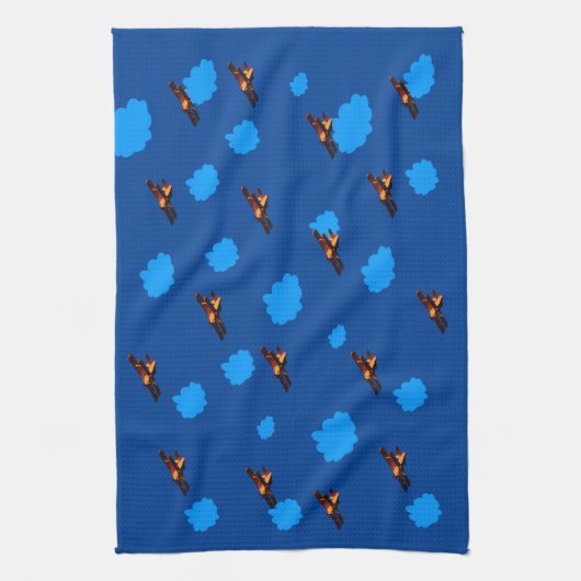 Vliegtuig en blauwe wolken: vliegtuig /Luchtvaart Theedoek (Verticaal)