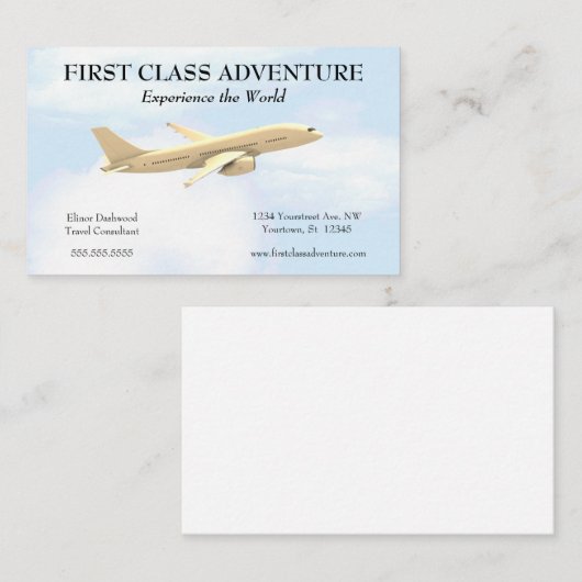 Vliegtuig en Blue Sky Reisagent Visitekaartje (Voorkant / Achterkant)