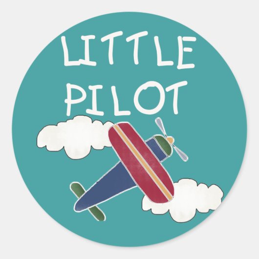Vliegtuig en Clouds Little Pilot Ronde Sticker (Voorkant)