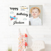 Vliegtuig en helikopter Foto Happy Birthday Spandoek (Insitu)