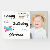 Vliegtuig en helikopter Foto Happy Birthday Spandoek (Horizontaal)