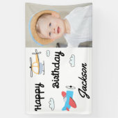 Vliegtuig en helikopter Foto Happy Birthday Spandoek (Verticaal)