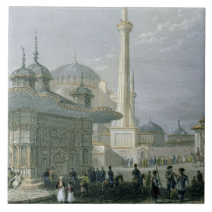 Vliegtuig en plein van de Sofia, Istanbul, engra Tegeltje